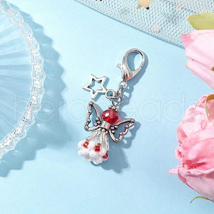Angel Glass Beaded & Alloy Pendant Decorations HJEW-MZ00192-05-1
