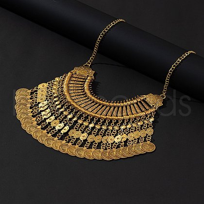 Tibetan Style Zinc Alloy Coin Tassel Chunky Bib Necklaces for Women FS-WGCC506-01-1