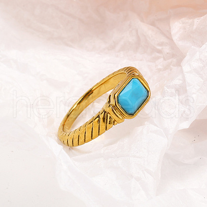 304 Stainless Steel Pave Synthetic Turquoise Finger Rings for Women FS-WGAA4E7-27-1