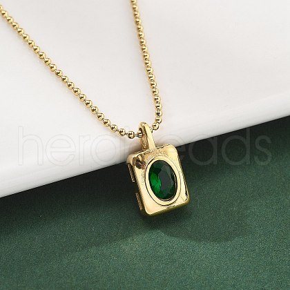 304 Stainless Steel Green Cubic Zirconia Pendant Neckalces for Women NJEW-C078-01D-G-1