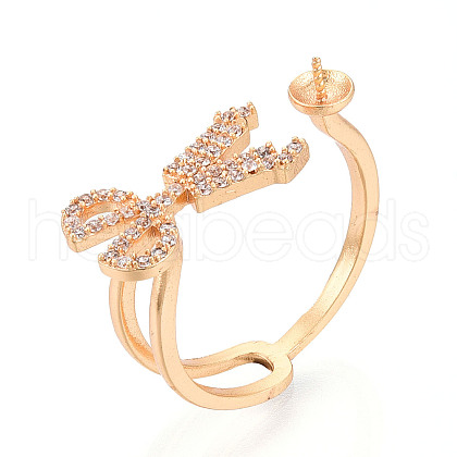Brass Micro Pave Clear Cubic Zirconia Cuff Ring Settings KK-T076-11G-1
