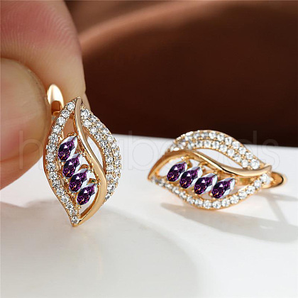 Leaf Brass Micro Pave Cubic Zirconia Hoop Earrings WG08CC9-05-1