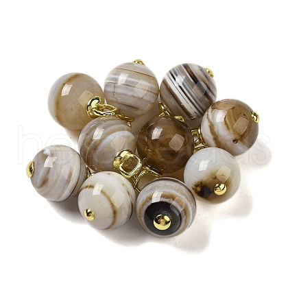 Natural Banded Agate/Striped Agate(Dyed & Heated) Round Pendants G-G110-09G-03-1