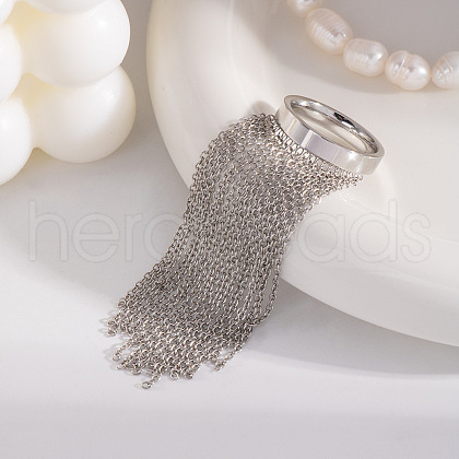 Exaggerated Fringe Stainless Steel Finger Rings with Simple Tassel Chain for Women EO0364-1
