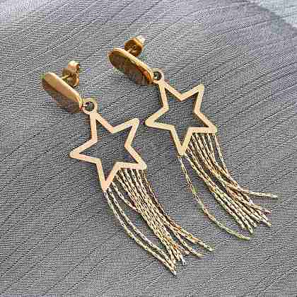 304 Stainless Steel Tassel Stud Earrings EJEW-Z098-05G-1