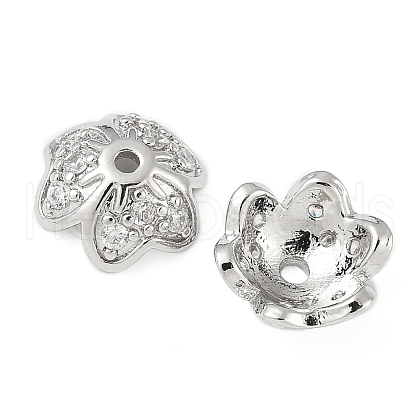 Brass Micro Pave Clear Cubic Zirconia Bead Caps KK-V015-33P-1