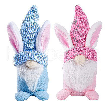 Gorgecraft 2Pcs 2 Colors Easter Cloth Bunny Gnome Doll Ornament AJEW-GF0007-78A-1