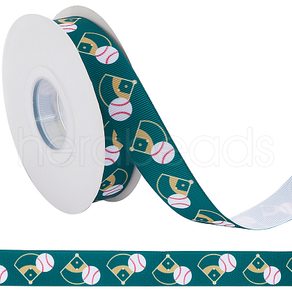 25 Yards Sport Ball Theme Printed Polyester Grosgrain Ribbon OCOR-WH20002-03A-05-1