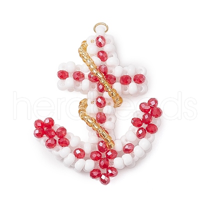 Glass Seed Beaded Boat Anchor Pendants PALLOY-MZ00534-01-1