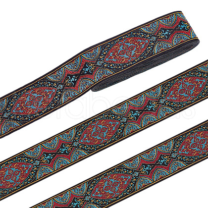National Style Polyester Jacquard Flower Ribbon for Garment Accessories OCOR-WH0097-39B-1