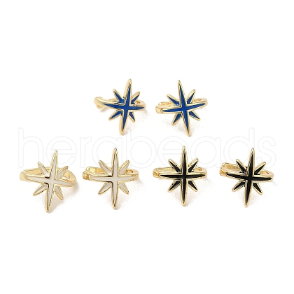 Rack Plating Brass Enamel Star Cuff Earrings for Women EJEW-C097-20G-1
