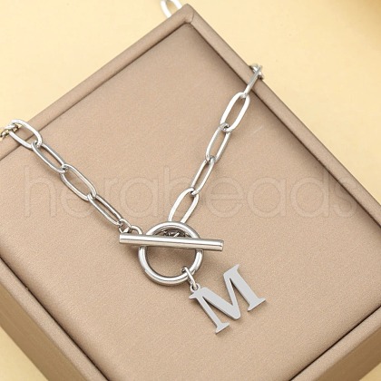 Stainless Steel Paperclip Chain Initial Necklaces with OT Clasps WGD6039-13-1