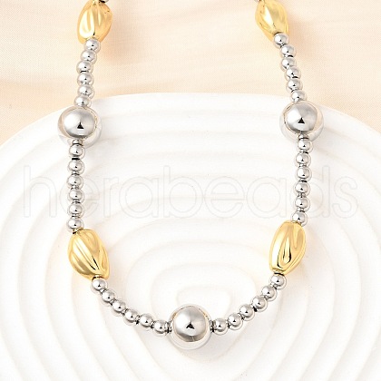 Two Tone Brass Round and Oval Beaded Necklaces NJEW-D314-08PG-1