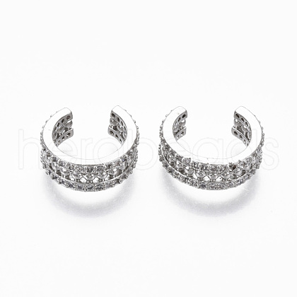 Brass Micro Pave Clear Cubic Zirconia Cuff Earrings EJEW-R114-025P-NF-1