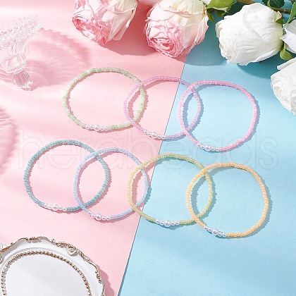 7pcs 7 Colors Round Glass Seed Beads Stretch Bracelets for Women BJEW-JB11779-1