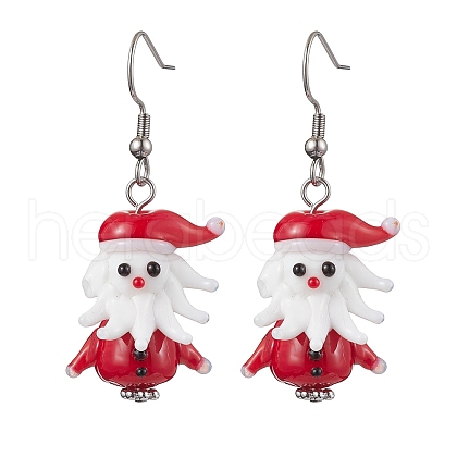 Christmas Theme Glass Dangle Earrings EJEW-TA00475-01-1