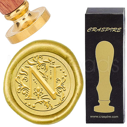 Brass Wax Seal Stamps with Wood Handle AJEW-WH0412-0247-1
