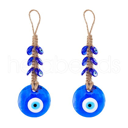 DICOSMETIC 2Pcs Glass Turkey Evil Eye Car Hanging Decorations HJEW-DC0001-14-1