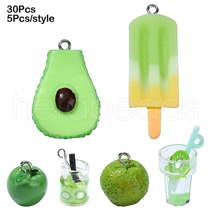 30Pcs 6 Styles Opaque Resin Pendants RESI-YW0001-67B-1