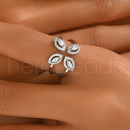 Brass Micro Pave Cubic Zirconia Cuff Open Rings for Women SJ4769-2-1