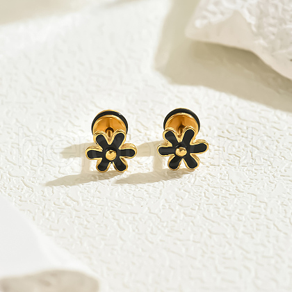 Stainless Steel Enamel Flower Stud Earrings DR1197-1
