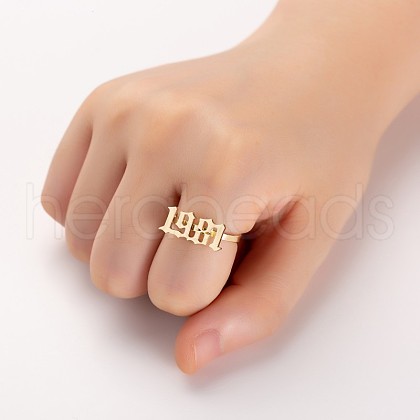 Birth Year 201 Stainless Steel Adjustable Open Cuff Rings FS-WG46D84-02-1