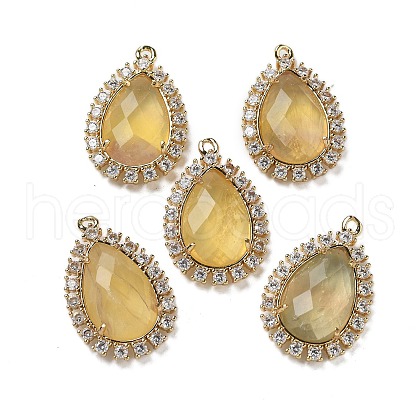 Natural Yellow Fluorite Faceted Teardrop Pendants G-I375-01G-11-1
