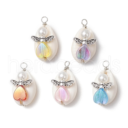 Natural Cowrie Shell Pendants PALLOY-JF03814-01-1