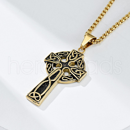 304 Stainless Steel Viking Knot Cross Pendant Necklaces for Men FS-WGF47B5-02-1