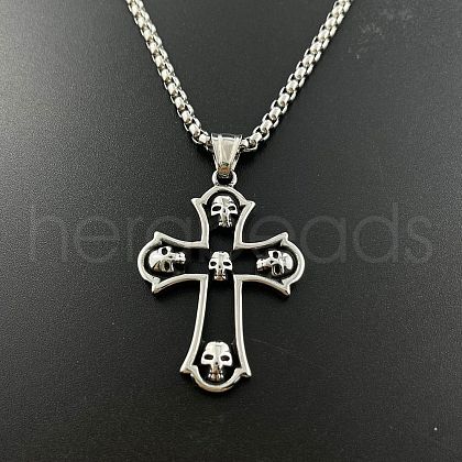 Skull Cross Punk Stainless Steel Pendant Necklaces for Men OQ7768-1