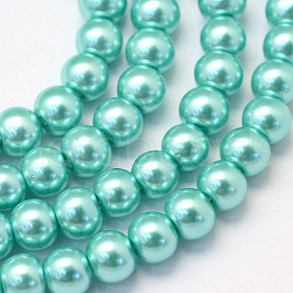 Baking Painted Pearlized Glass Pearl Round Bead Strands HY-Q330-8mm-65-1