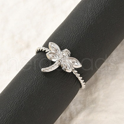 304 Stainless Steel Crystal Rhinestone Cuff Rings for Women RJEW-G338-02P-1