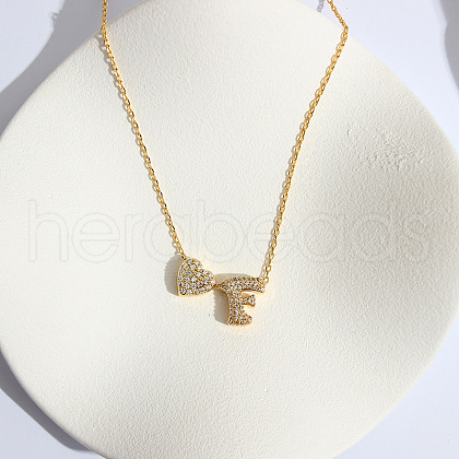 Heart Initial Brass Micro Pave Clear Cubic Zirconia Pendant Necklaces FS-WG89C2E-06-1