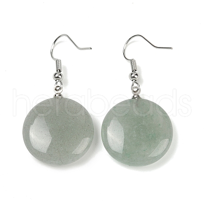 Natural Green Aventurine Flat Round Dangle Earrings EJEW-D188-03P-03-1