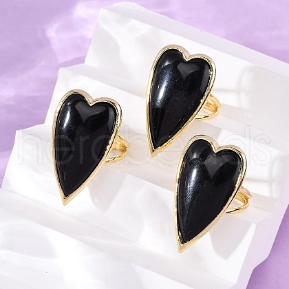 Heart Natural Obsidian Finger Rings RJEW-M076-03G-10-1