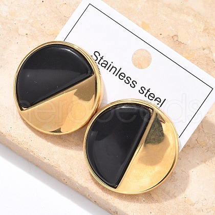 Flat Round 304 Stainless Steel Stud Earrings EJEW-C142-04G-01-1