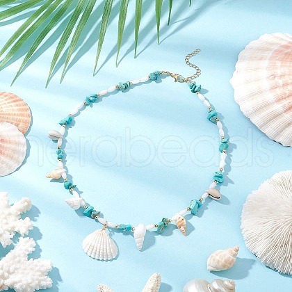Summer Beach Natural Shell Pendant Necklaces NJEW-TA00197-1