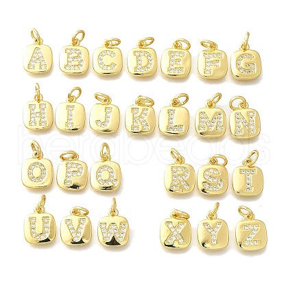 26Pcs Brass Micro Pave Cubic Zirconia Charms KK-R218-03G-1