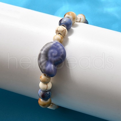 Handmade Porcelain Beads & Synthetic Howlite Beads Stretch Bracelets for Women BJEW-D307-01C-1