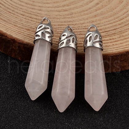 Bullet Natural Rose Quartz Pointed Pendants X-G-E332-C23-1