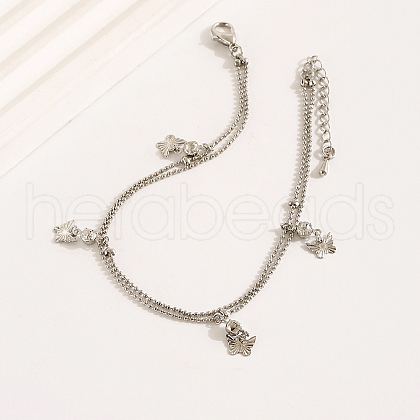 Fashionable Casual Brass 2-Strand Ball Chain Butterfly Charm Women's Bracelets RC0922-1