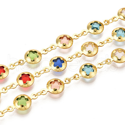 Brass Flat Round with Flower Link Chains CHC-N023-06G-1