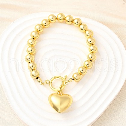 Brass Round Beads Charm Bracelets for Women BJEW-D317-06G-1