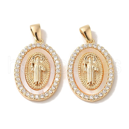 Rack Plating Brass Cubic Zirconia Shell Pendants KK-S368-11G-1
