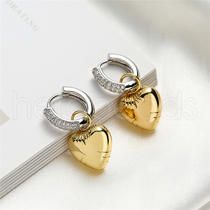 Alloy Micro Pave Clear Cubic Zirconia Two Tone Hoop Earrings FS-WG60F12-03-1