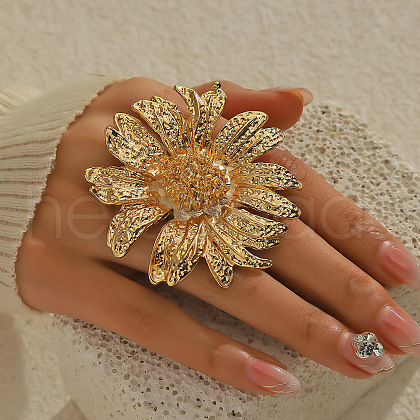 Elegant Alloy Sunflower Ring with Vintage French Irregular Geometric Design ZD8347-1