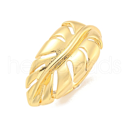 Brass Leaf Open Cuff Ring for Women RJEW-M173-14G-1