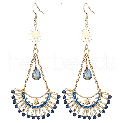 Synthetic Blue Spinel & Glass Dangle Earrings EJEW-MZ00290-1