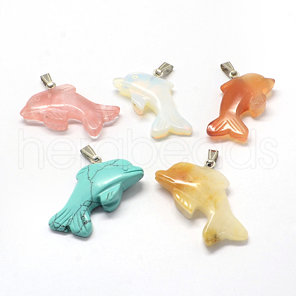 Dolphin Natural & Synthetic Mixed Stone Pendants G-Q449-01-1