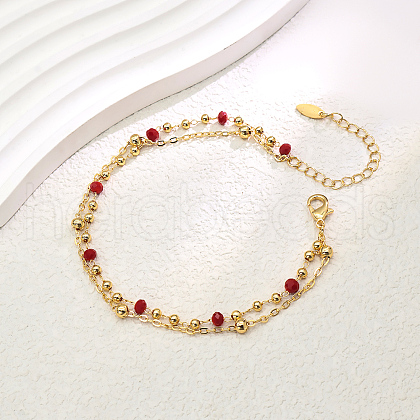 Fashionable Vintage Style Brass & Faceted Glass Rondelle Beads Double Layer Adjustable Ladies Anklets FX2573-5-1